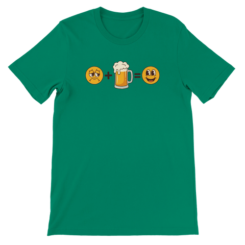 Grön t-shirt med smileys och en ölsejdel som bildar en ekvation.