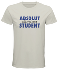 Absolut Student 2026 tryck i blått på en vit premium herr t-shirt.