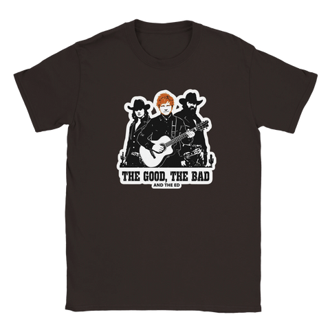 Brun t-shirt med retroinspirerat tryck av en popstjärna som cowboy
