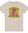 T-shirt med en festglad höna i slöja och texten Brudens stökpatrull