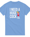 Ljusblå t-shirt med humoristisk ordvits och grafisk illustration av en cocktail