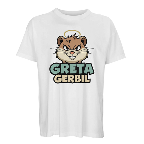 Humoristisk t-shirt med en smått obehaglig gnagare i färgstarkt tryck