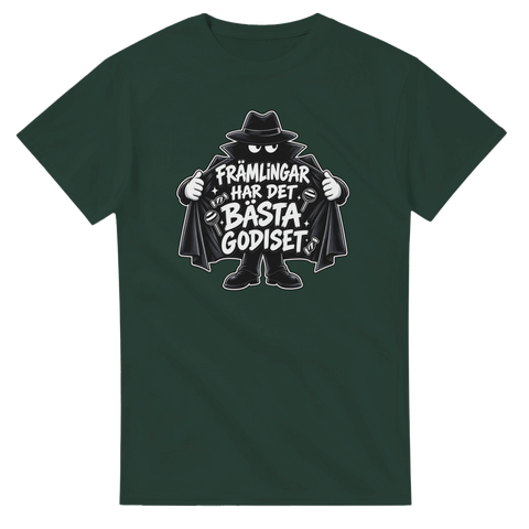 Satiriskt citat-tryck om främlingar och godis – rolig t-shirt med attityd
