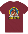 Mums filibabba motiv med Jesus och djävulen på mörkröd t-shirt