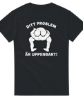 Grafisk illustration av huvud i rumpan med texten Ditt problem är uppenbart
