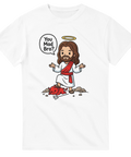 Cartoon-illustration av Jesus och demon i rolig stil – t-shirt med tryck