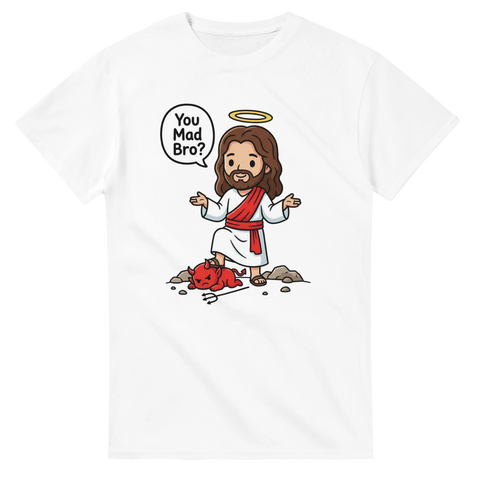Cartoon-illustration av Jesus och demon i rolig stil – t-shirt med tryck
