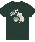 Lekfullt kattmotiv med nudelskål och pinnar – rolig t-shirt design