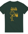 Mörkgrön t-shirt med ironiskt motiv av en glad gubbe med ölsejdel
