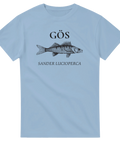 Ljusblå t-shirt med grafiskt tryck av rovfisken gös