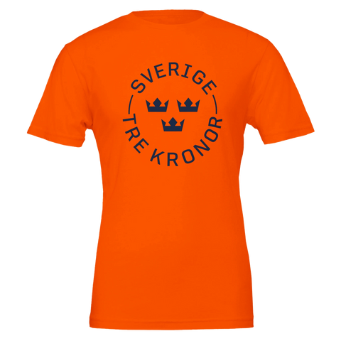 Klassisk t-shirt i guldgul nyans med symmetriskt Sverige-emblem