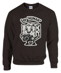 Brun sweatshirt med humoristiskt vintagetryck och texten Say Human