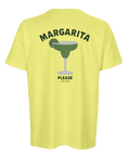 Retro drinkmotiv med texten Margarita Please – gul t-shirt med ryggtryck