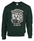 Sweatshirt "Say human" textdesign med stiliserat ansikte