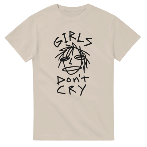 Slarvigt charmigt motiv i streetwear-stil med texten Girls Don't Cry – beige t-shirt