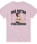 Kaxigt pop art motiv av kvinna i bikini på rosa t-shirt