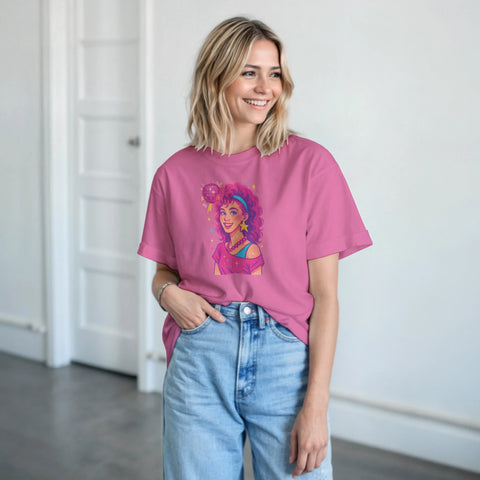 80s Girl på t-shirt, avgränsad form, stark kontrast, vertikal orientering