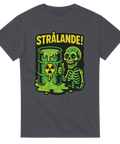 Grå T-shirt med grönt skelett och radioaktiv tunna