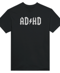 AD/HD text i hårdrocksstil med blixt – grafiskt tryck på svart t-shirt