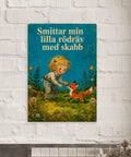 Humoristisk väggkonst med rävmotiv monterad på en rustik vit tegelvägg