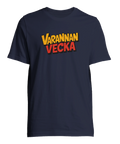 Mörkblå t-shirt med en grafisk illustration av begreppet Varannan Vecka