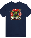 Kaxigt monstermotiv i retrostil med stjärnor och rött emblem – t-shirt med attityd