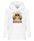 Hamster med solglasögon och texten "Six Seven Bruh" på vit barnhoodie.