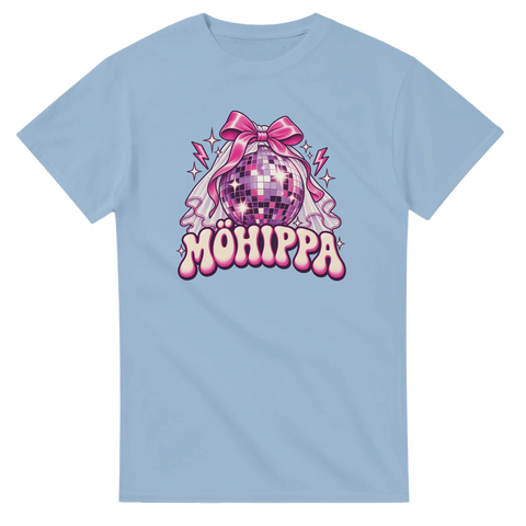 T-shirt med rosa discokula, rosett, brudslöja och texten Möhippa