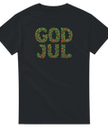 Stilren julgrafik med texten God Jul i form av mistelkransar – t-shirt