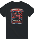 Räkpartiet t-shirt med satiriskt politiskt tryck och räka i affischstil
