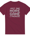 Vinröd gamer t-shirt med nostalgiskt citat i klassisk arkadstil