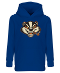Blå hoodie med ett provokativt grävlingsmotiv för coola barn
