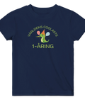 Marinblå t-shirt för barn med grafiskt dinosaurietryck i lekfull stil