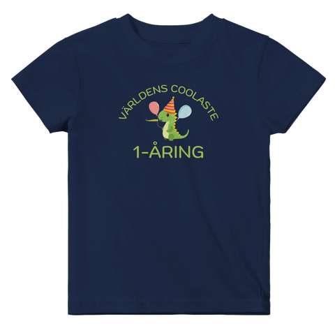 Marinblå t-shirt för barn med grafiskt dinosaurietryck i lekfull stil