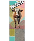Framsida till väggkalender med grafiskt popart-motiv av en ko