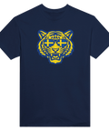 Pop art-inspirerat tigerhuvud i gult och blått – t-shirt med attityd