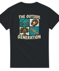 Vintage grafik med texten The Outside Generation på svart t-shirt