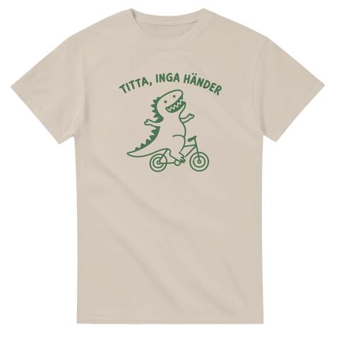 Lekfull grafisk design av cyklande dinosaurie i minimalistisk stil