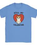 Himmelsblå t-shirt med lekfullt Alla hjärtans dag-tryck av en katt