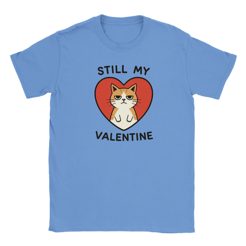 Himmelsblå t-shirt med lekfullt Alla hjärtans dag-tryck av en katt