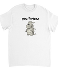 Minimalistiskt tryck med texten Muminen och en mumie – t-shirt med attityd