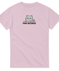 Söt grafisk kattdesign med texten Paw Records – lekfull t-shirt