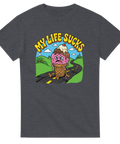 Illustration av gråtande glassvåffla med texten My Life Sucks – mörkgrå t-shirt