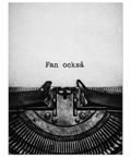 Minimalistisk svartvit väggkonst föreställande mekaniska delar av en skrivmaskin under texten Fan också.