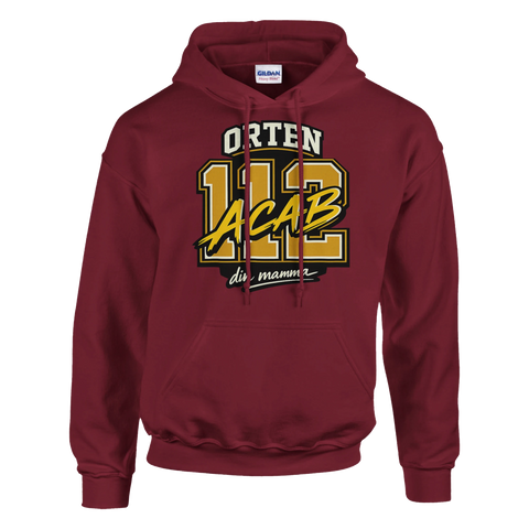 Vinröd hoodie med statement-tryck och grafisk textdesign