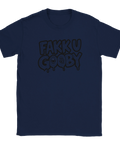 Fakk U Gooby" text med droppande bokstäver och ögon i "Gooby", mörkblå t-shirt.