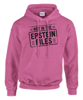 Kaxig hoodie med texten Not in the Epstein Files i rosa