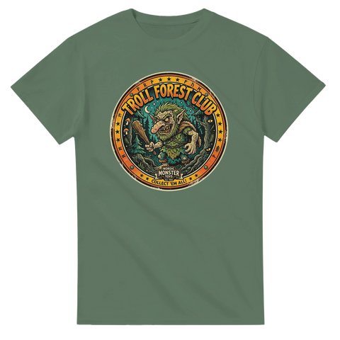 Folklore-inspirerat tryck föreställande ett argt troll i skogen – grafisk t-shirt