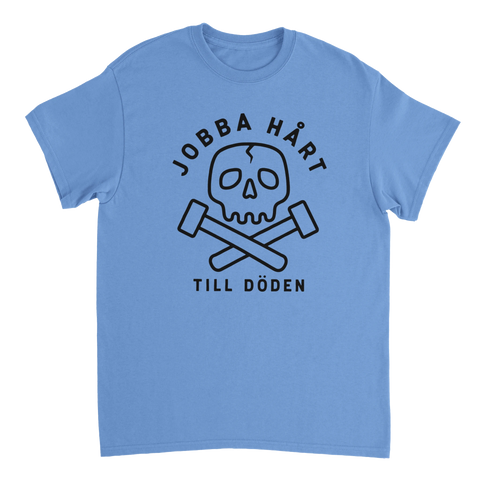 Stilrent tryck av en dödskalle med hammare – t-shirt med svart humor