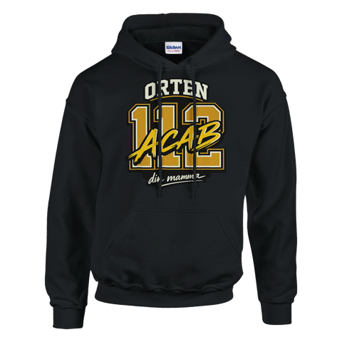 Svart hoodie med guldtryck Orten 112 ACAB i kaxig stil